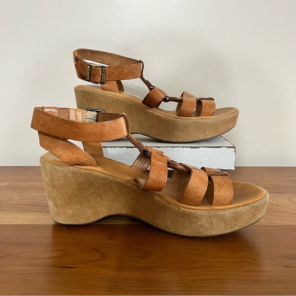 Women’s Kork Ease Strappy Wedge Sandals Size 40.5 US Size 9 Tan Leather - Picture 2 of 8